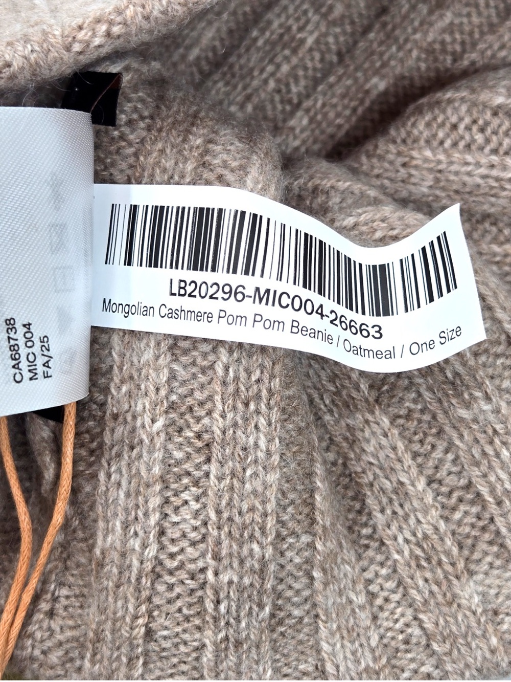 NWT QUINCE Mongolian Cashmere Pom Pom Beanie One Size Oatmeal 8205 - Picture 6 of 9